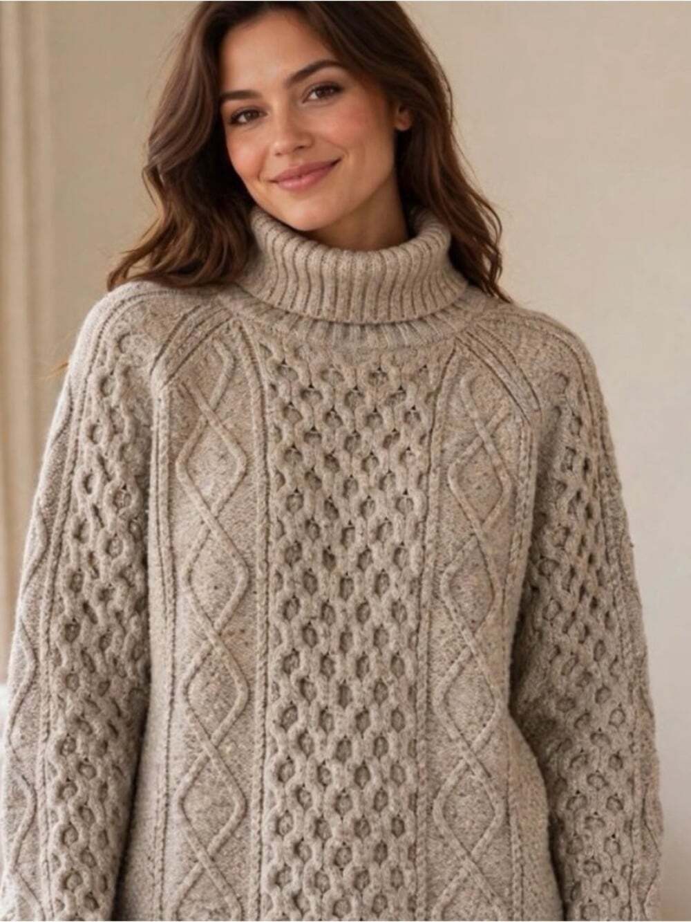 Wind River Heritage Cable Knit Turtleneck Sweater | Fisherman Aran Oatmeal | XL